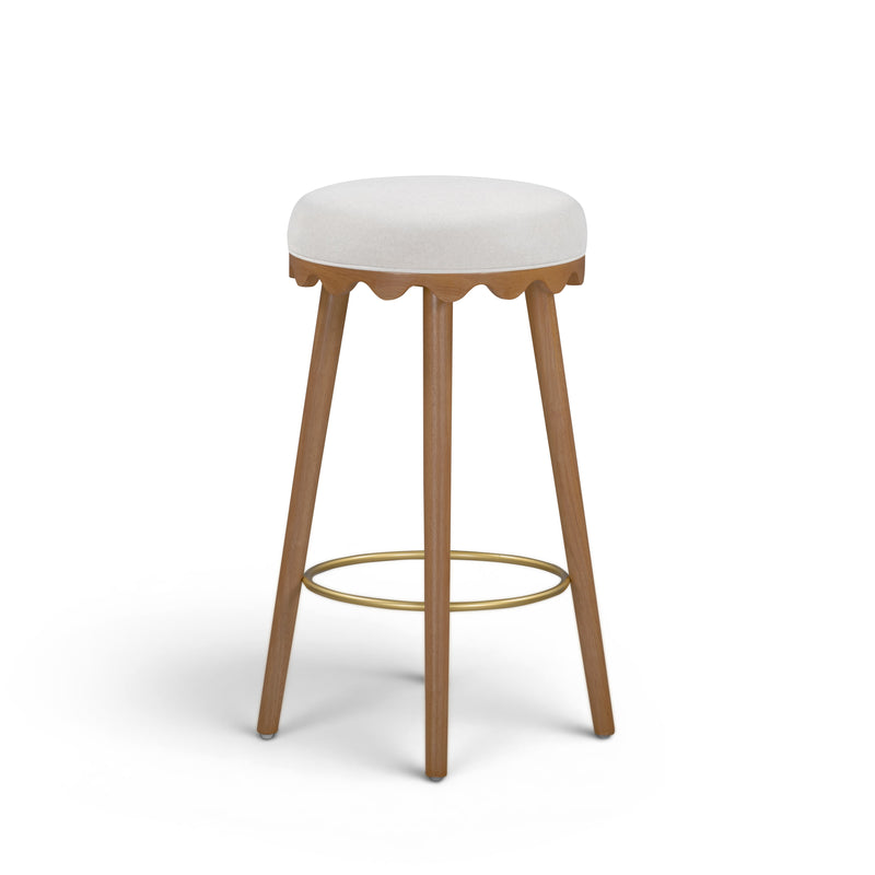 Oodle Performance Vegan Mohair Bar and Counter Stool - Cream / Light Walnut / Bar Height