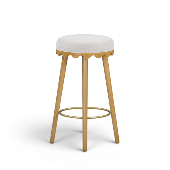 Oodle Performance Vegan Mohair Bar and Counter Stool - Cream / Natural Ash / Bar Height