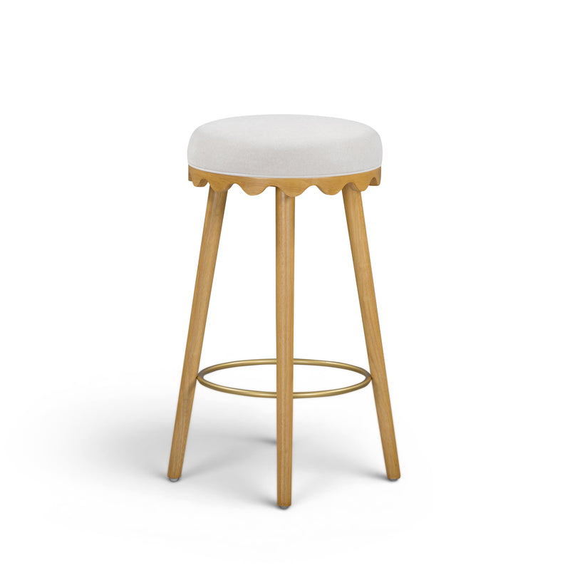 Oodle Performance Vegan Mohair Bar and Counter Stool - Cream / Natural Ash / Bar Height