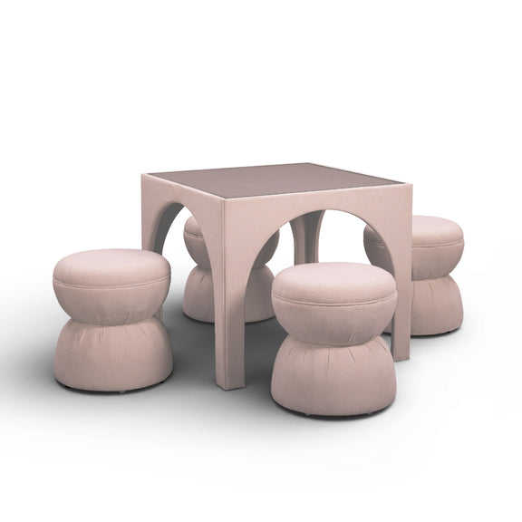 Tomlin Performance Chenille Game Table and Two Ottomans Set - Light Pink