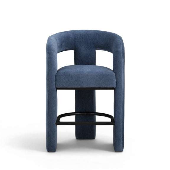 Malone Performance Chenille Stool - Blue Denim / Counter Height