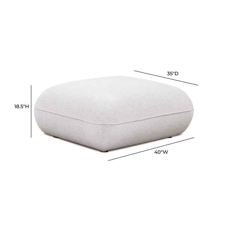 Arezza Stone White Contract-Grade Basketweave Chenille Ottoman