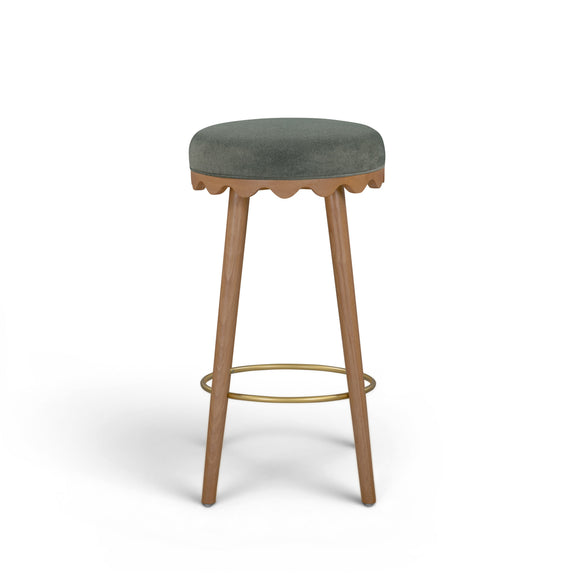 Oodle Performance Vegan Mohair Bar and Counter Stool - Green / Light Walnut / Bar Height