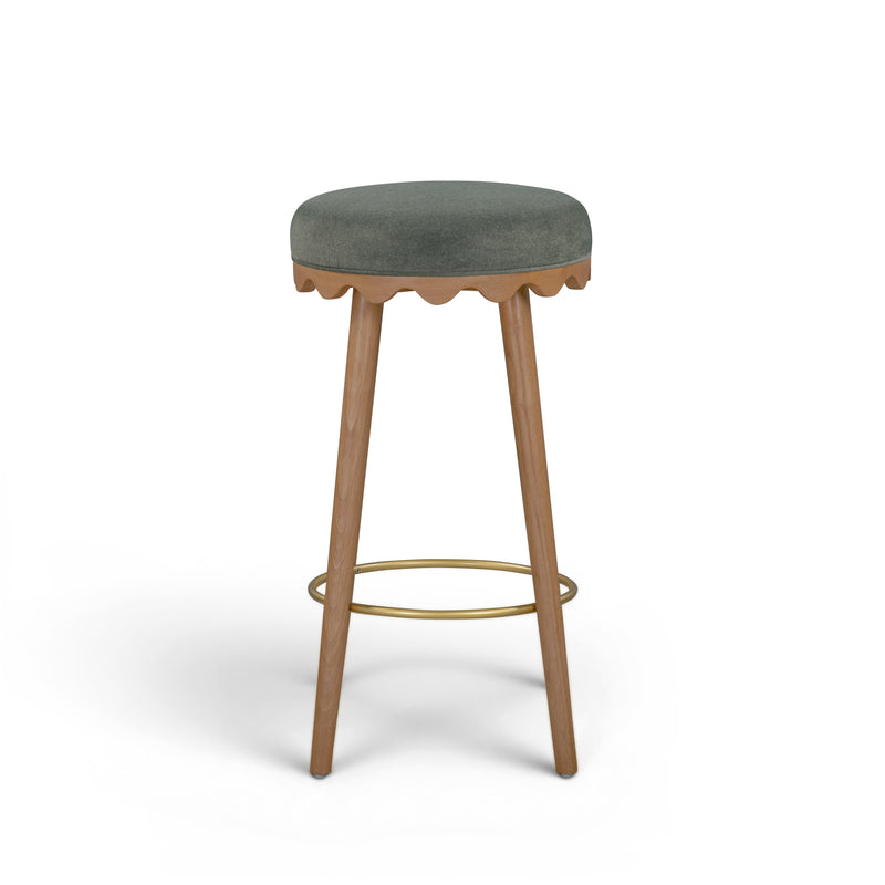 Oodle Performance Vegan Mohair Bar and Counter Stool - Green / Light Walnut / Bar Height