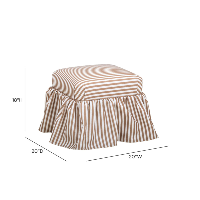 Gertrude Striped Performance Linen Skirted Ottoman - Brown