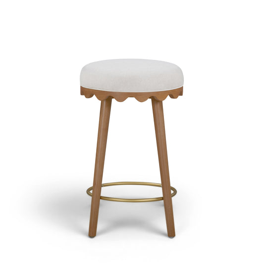 Oodle Performance Vegan Mohair Bar and Counter Stool - Cream / Light Walnut / Counter Height