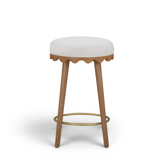 Oodle Performance Vegan Mohair Bar and Counter Stool - Cream / Light Walnut / Counter Height