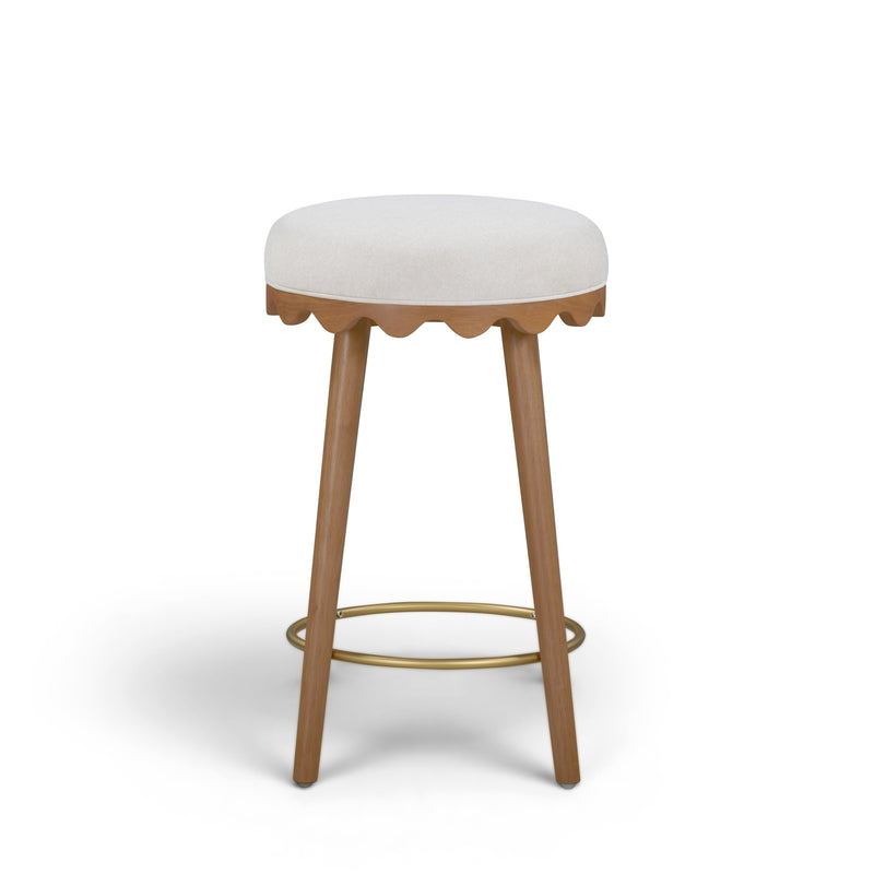 Oodle Performance Vegan Mohair Bar and Counter Stool - Cream / Light Walnut / Counter Height