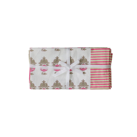 Crissy Cotton Canvas Printed Napkins - Set of 4 - Pink Vintage Floral