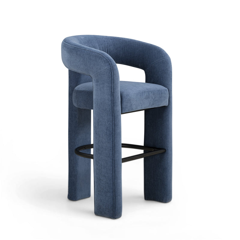 Malone Performance Chenille Stool - Blue Denim / Bar Height