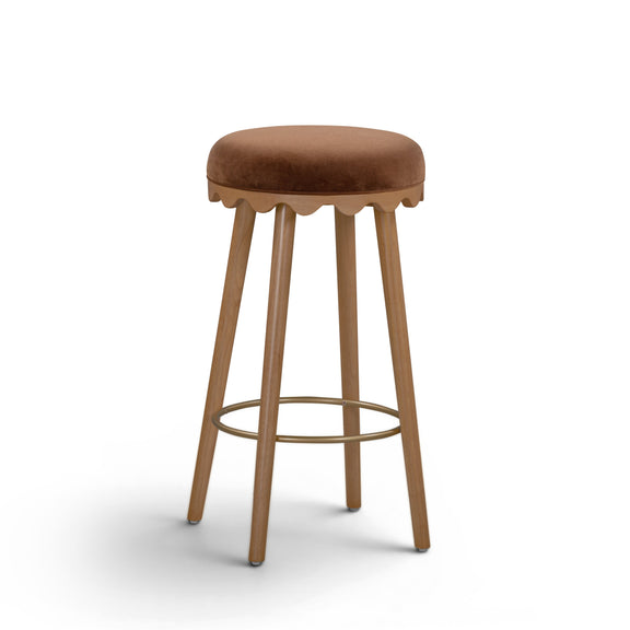 Oodle Performance Vegan Mohair Bar and Counter Stool - Bronze / Light Walnut / Bar Height