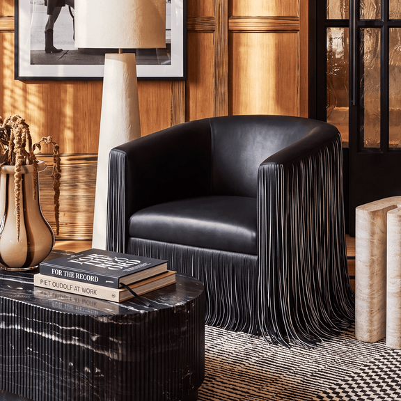 Shag Me Performance Vegan Leather Swivel Accent Chair - Black and White