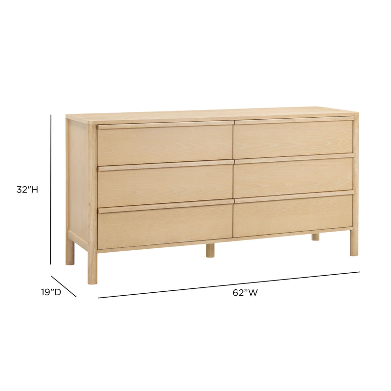 Tyra 62" Ash 6-Drawer Dresser - Natural