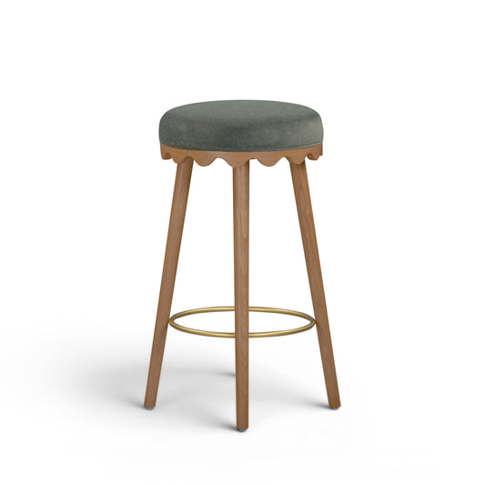 Oodle Performance Vegan Mohair Bar and Counter Stool - Green / Light Walnut / Bar Height