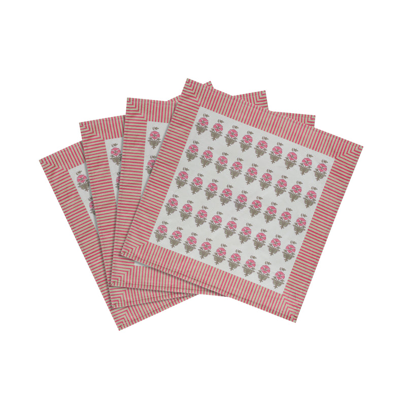 Crissy Cotton Canvas Printed Napkins - Set of 4 - Pink Vintage Floral