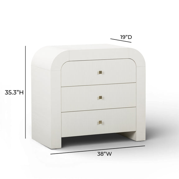 Hump 38" Arched 3-Drawer Bedside Chest - White