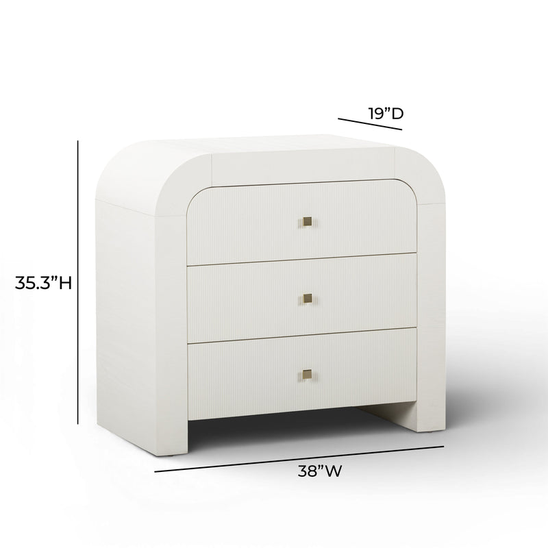 Hump 38" Arched 3-Drawer Bedside Chest - White