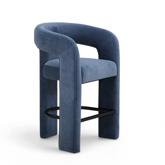 Malone Performance Chenille Stool - Blue Denim / Counter Height