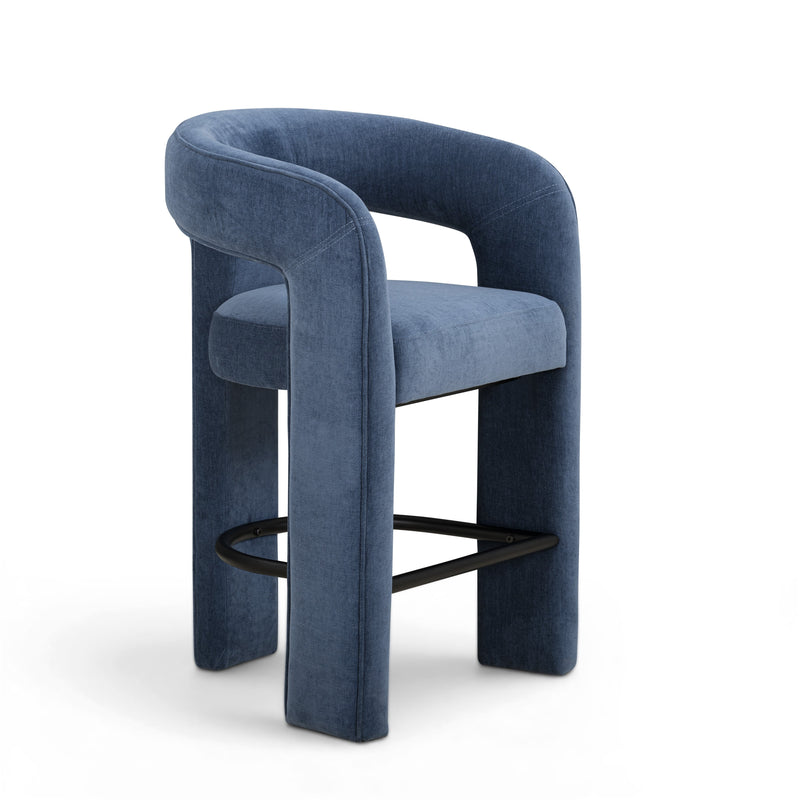 Malone Performance Chenille Stool - Blue Denim / Counter Height