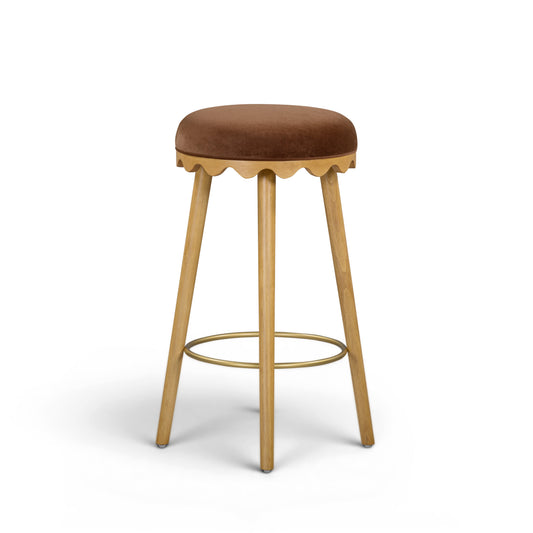 Oodle Performance Vegan Mohair Bar and Counter Stool - Bronze / Natural Ash / Bar Height