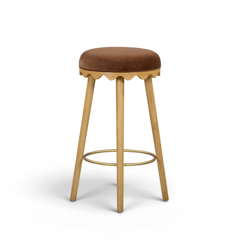 Oodle Performance Vegan Mohair Bar and Counter Stool - Bronze / Natural Ash / Bar Height