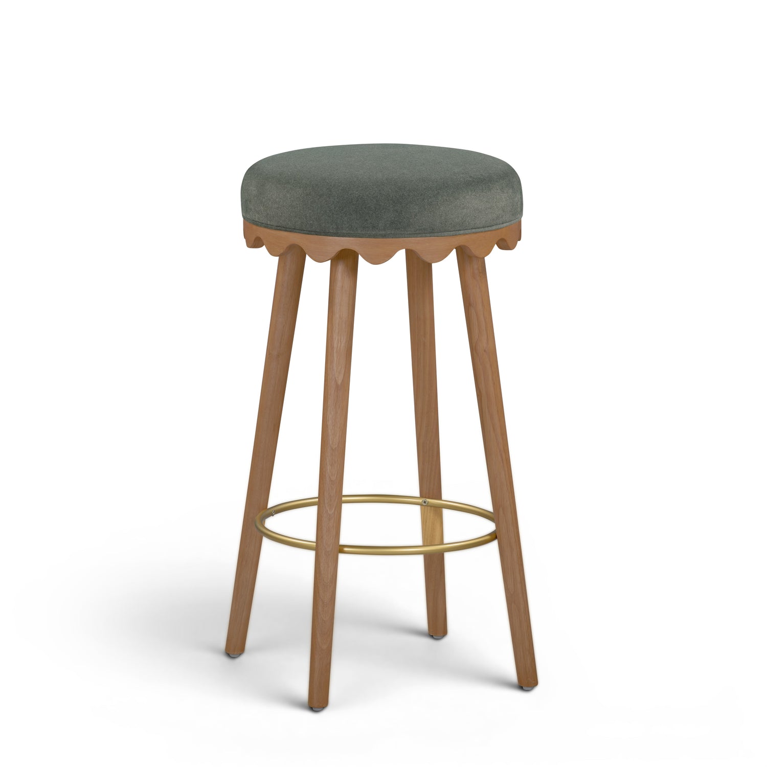 Oodle Performance Vegan Mohair Bar and Counter Stool - Green / Light Walnut / Bar Height