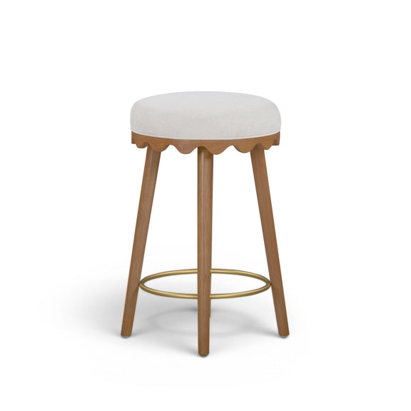 Oodle Performance Vegan Mohair Bar and Counter Stool - Cream / Light Walnut / Counter Height
