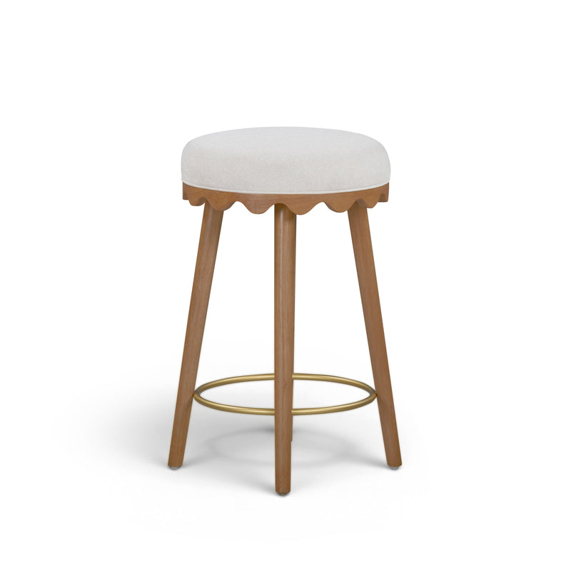 Oodle Performance Vegan Mohair Bar and Counter Stool - Cream / Light Walnut / Counter Height