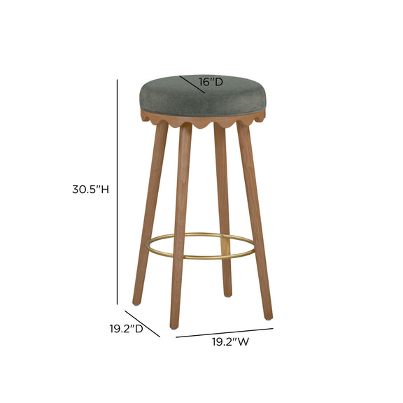 Oodle Performance Vegan Mohair Bar and Counter Stool - Green / Light Walnut / Bar Height