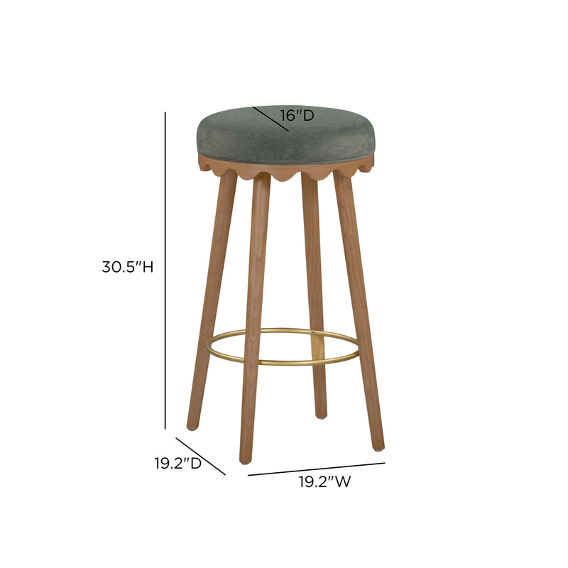 Oodle Performance Vegan Mohair Bar and Counter Stool - Green / Light Walnut / Bar Height