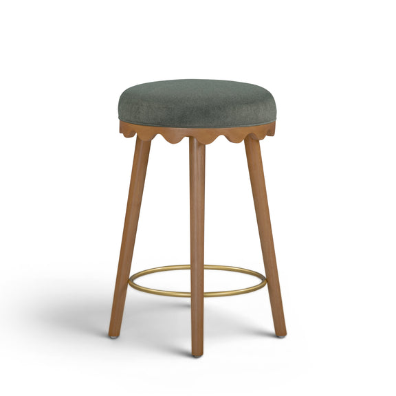 Oodle Performance Vegan Mohair Bar and Counter Stool - Green / Light Walnut / Counter Height