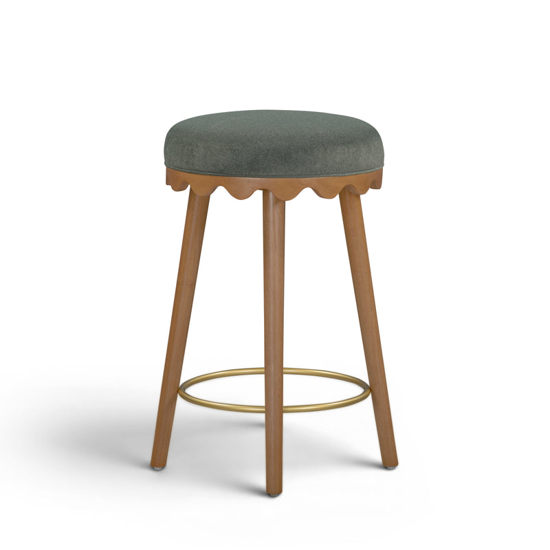 Oodle Performance Vegan Mohair Bar and Counter Stool - Green / Light Walnut / Counter Height