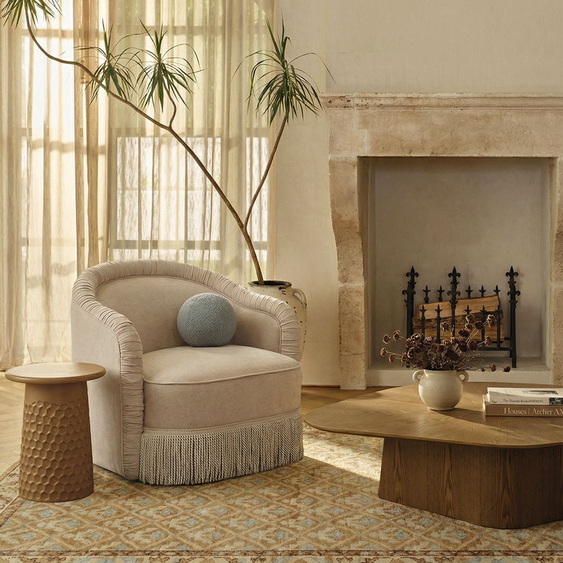 Pamela Tasseled Lounge Accent Chair - Tan