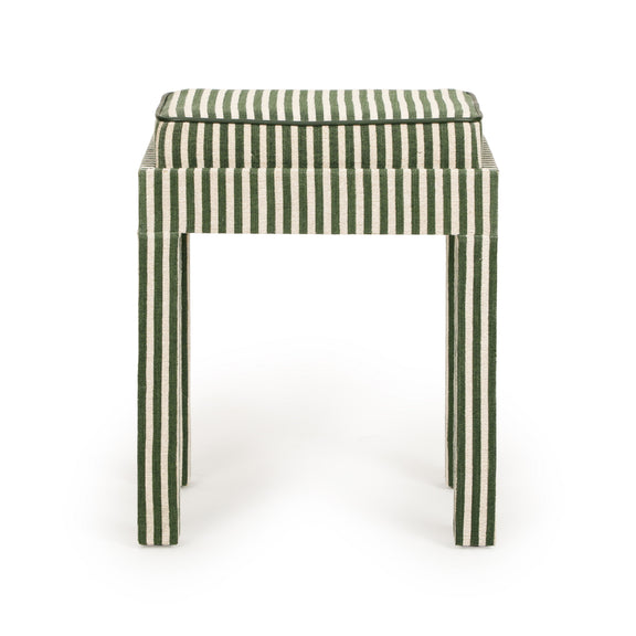 Kora Cotton Jute Contract-Grade Accent Stool - Green Stripes