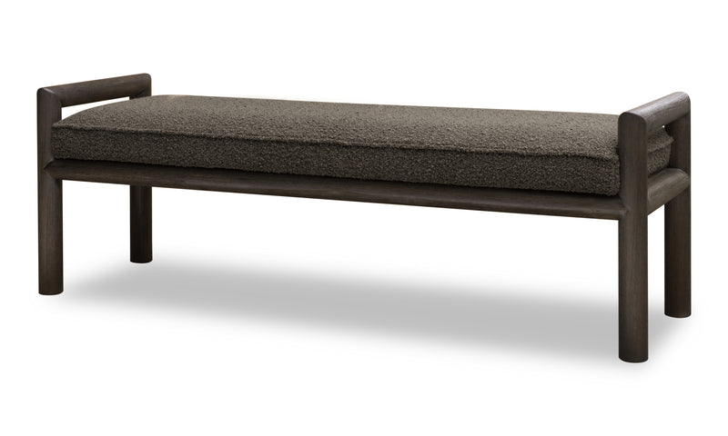 Dorsey Boucle Upholstered Wooden Bench in Basalt Grey and Pumpernickel
