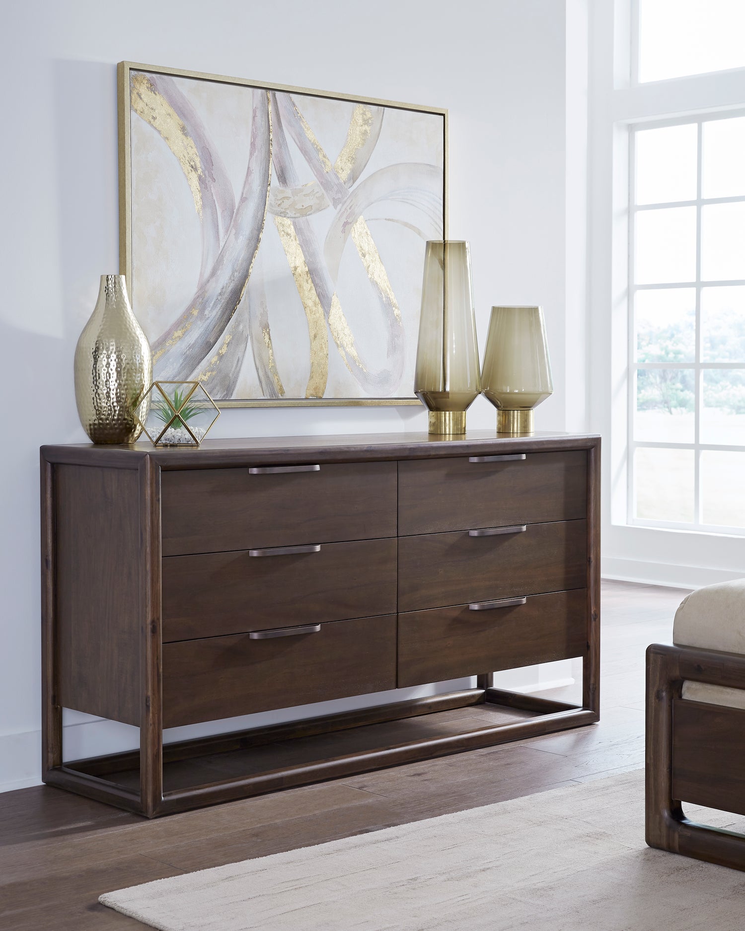 Sol Six Drawer Acacia Wood Dresser in Brown Spice
