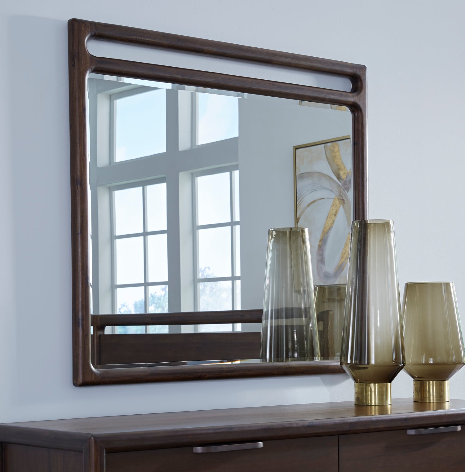 Sol Beveled Glass Wall or Dresser Mirror in Brown Spice