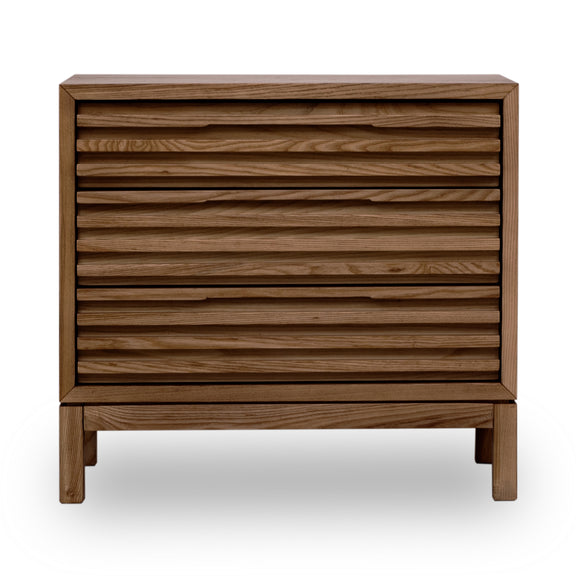 Tanner Three Drawer Ash Wood Nightstand in Roux