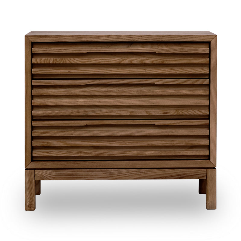 Tanner Three Drawer Ash Wood Nightstand in Roux