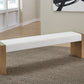 One Modern Coastal Slab Leg Upholstered Dining Bench in White Oak and White Pearl