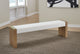 One Modern Coastal Slab Leg Upholstered Dining Bench in White Oak and White Pearl