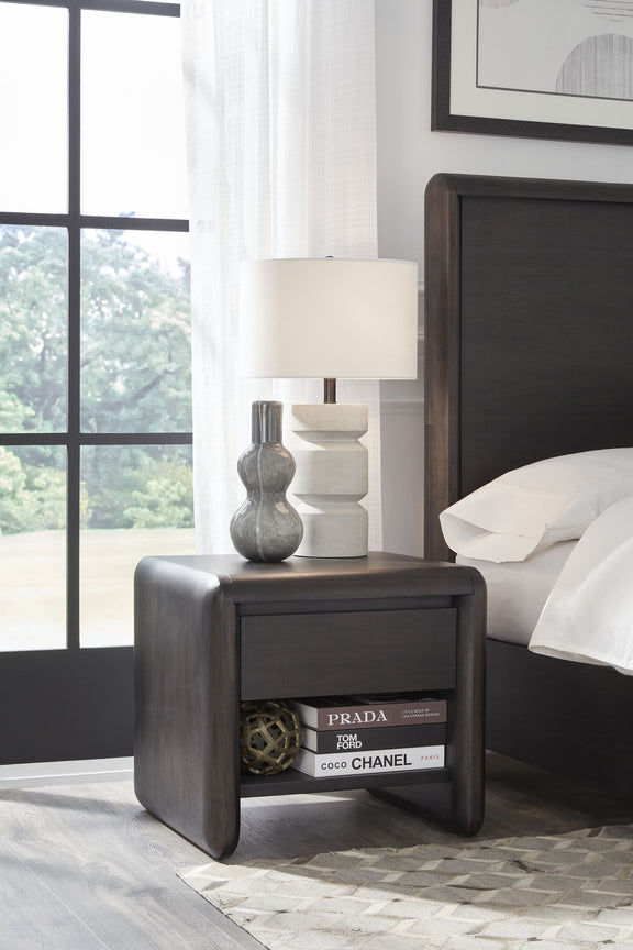 Xolani One Drawer Acacia Wood Nightstand in Jaguar