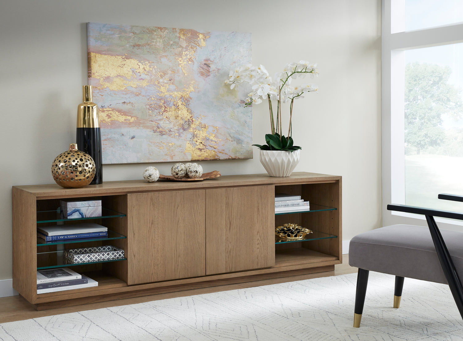 One Coastal Modern 84 inch TV Console in Bisque