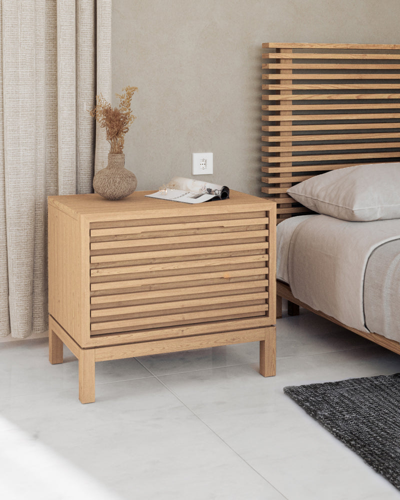 Tanner Two Drawer Ash Wood Nightstand in Flaxen