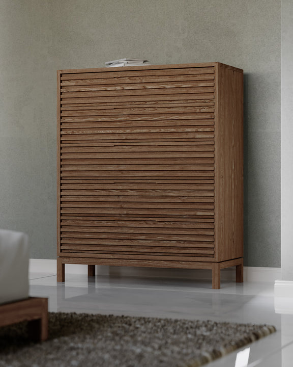 Tanner Five Drawer Ash Wood Chest in Roux