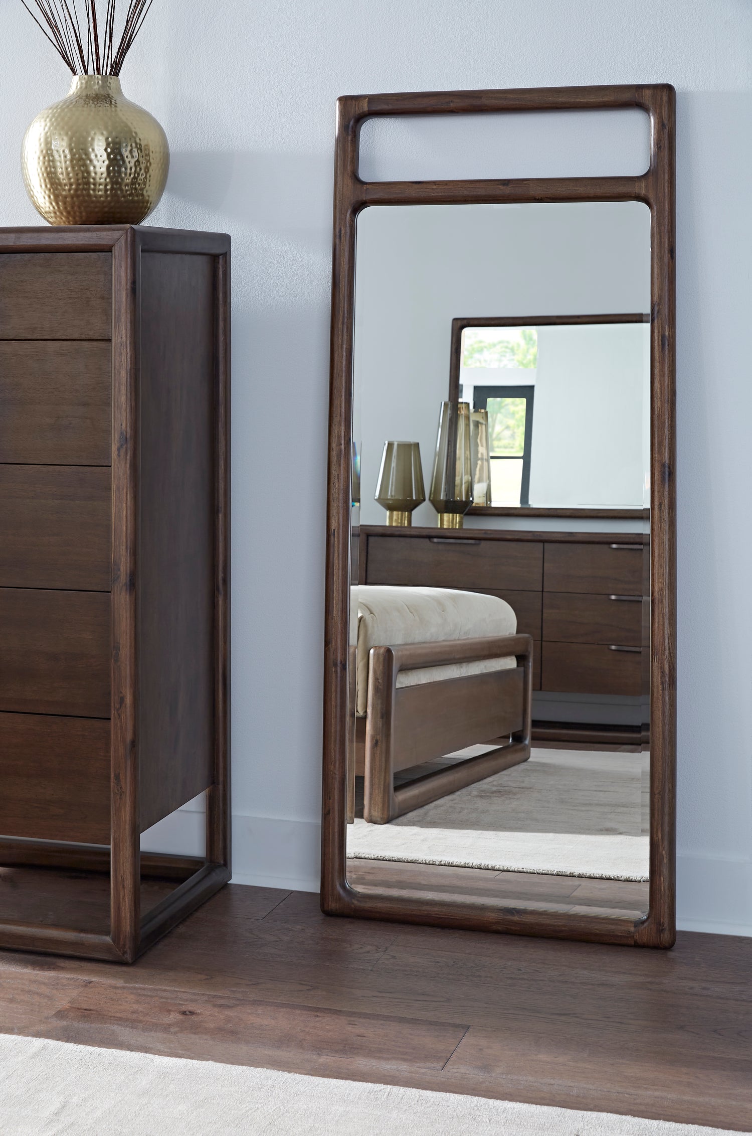 Sol Beveled Glass Floor Mirror in Brown Spce