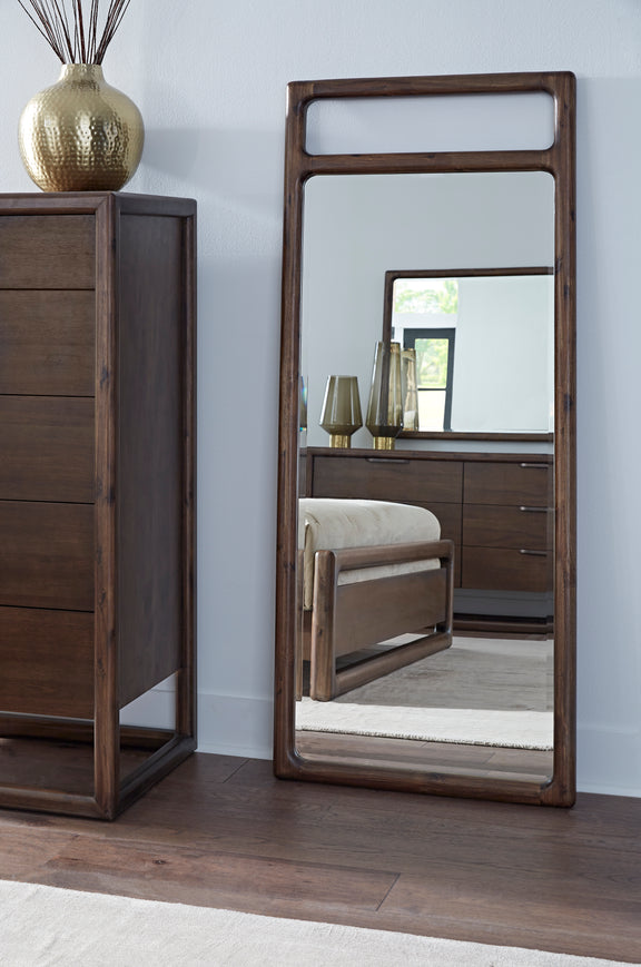 Sol Beveled Glass Floor Mirror in Brown Spce