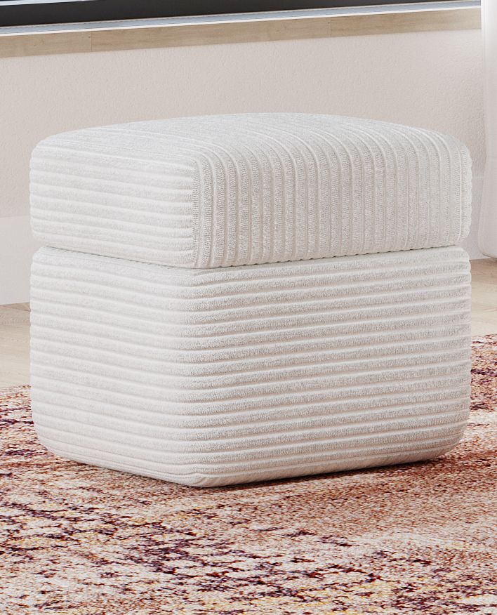 Wisteria Upholstered Storage Ottoman in Frosty Corduroy