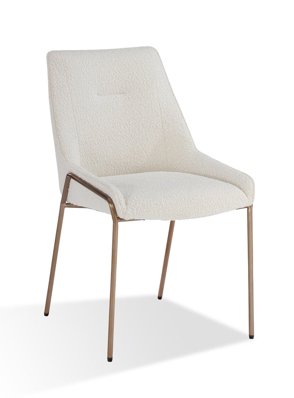 Cyrus Upholstered Dining Chair in Cottage Cheese Boucle and Brushed Bronze Metal