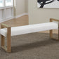 One Modern Coastal Sled Leg Upholstered Dining Bench in White Pearl and Bisque